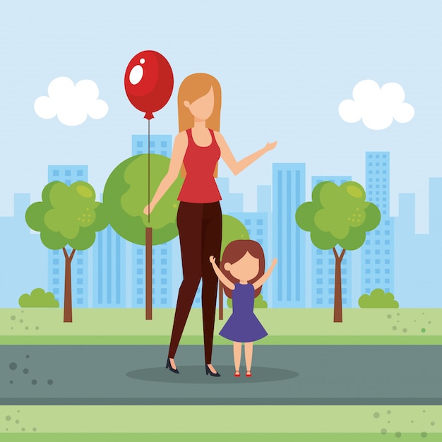 Free vector mother and daughter with balloon