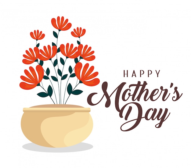 Mother day celebration with flowers plants inside flowerpot