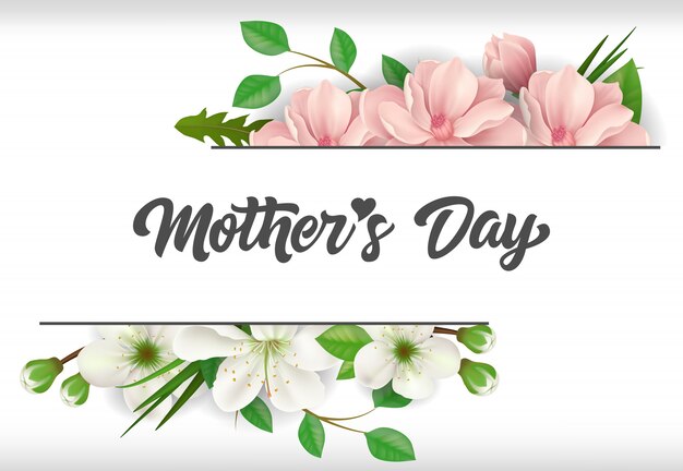 Mother Day lettering with flowers. Mothers Day greeting card. 