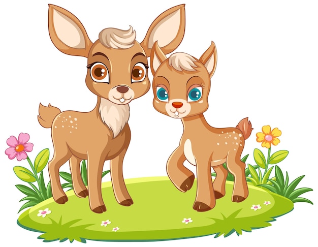 Mother deer and baby in cartoon style