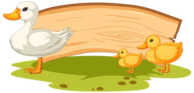 Free vector mother duck and ducklings with sign