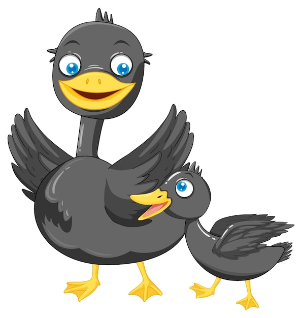 Free vector mother duck and her duckling cartoon character