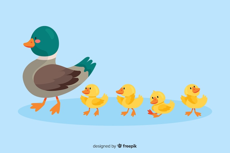무료 Vector 어머니 오리와 물에 그녀의 ducklings
