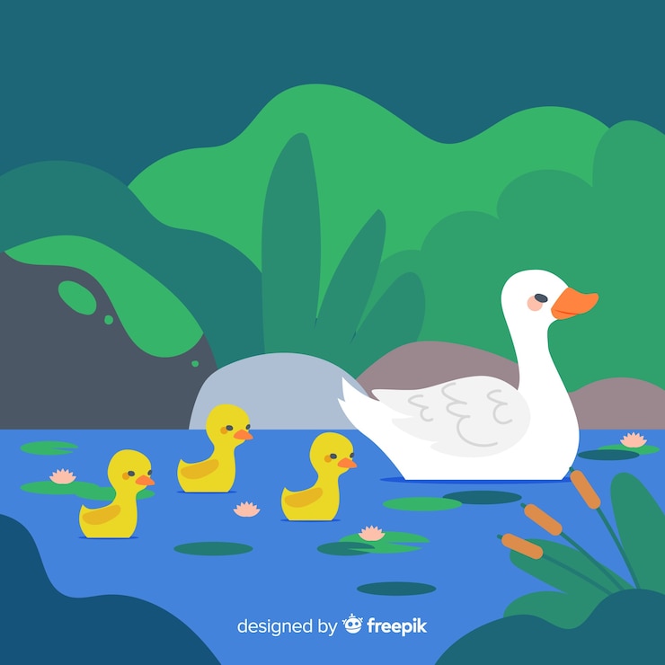 Free Vector mother duck and her little ducklings