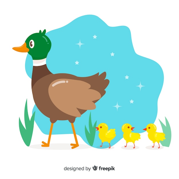 Free vector mother duck leading her ducklings