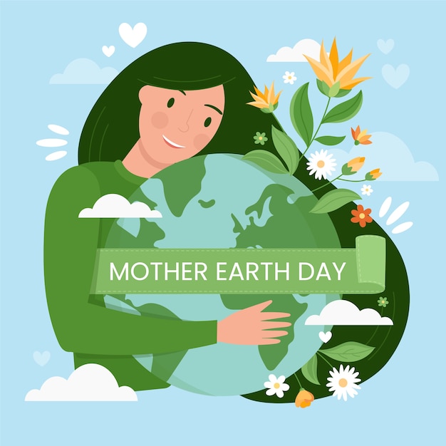 無料ベクター 母なる地球の日と植物と惑星