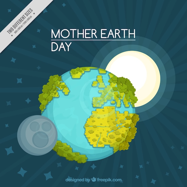 Mother earth day background with sun and moon