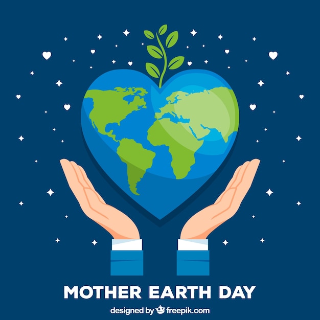 Free vector mother earth day background with world in flat style