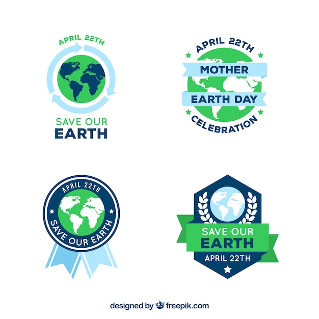 Mother earth day badges collection in flat style