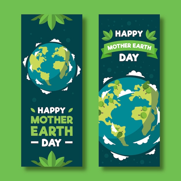 Mother earth day banner with planet and leaves