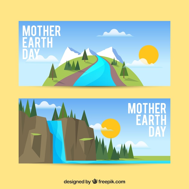 Free vector mother earth day banners in flat design