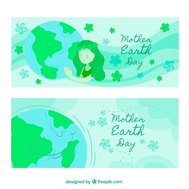 Madre banner giornata della terra con il pianeta terra e bei fiori