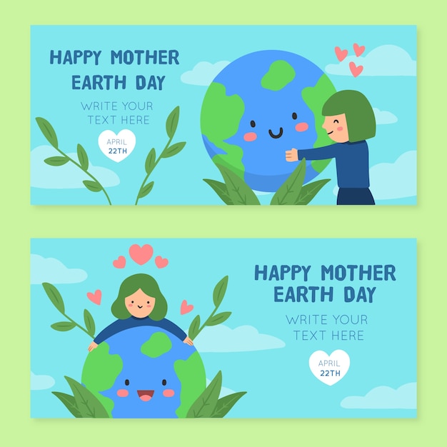 Mother earth day banners with woman and planet