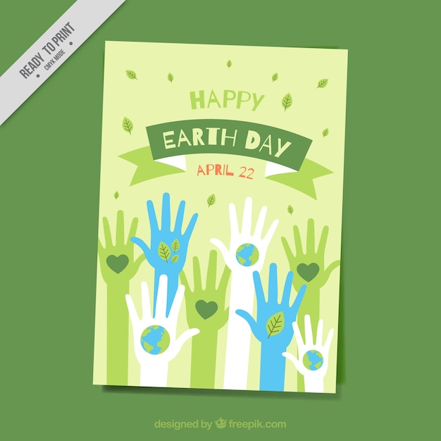 Mother earth day card with hands in flat design