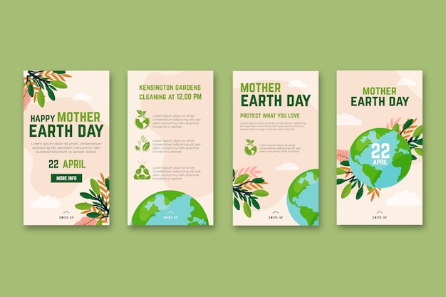 Free vector mother earth day instagram stories collection