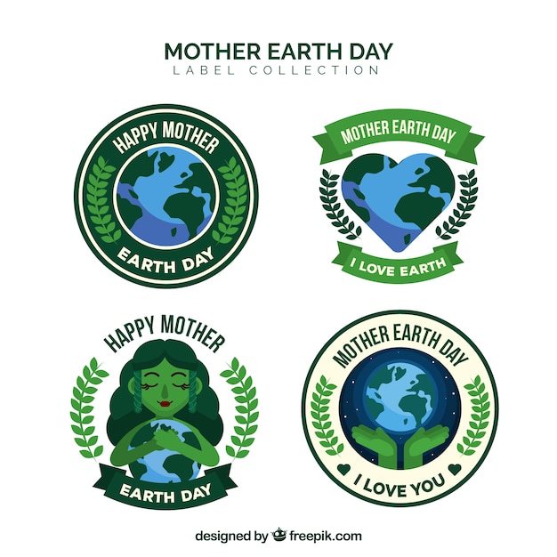 Free vector mother earth day label collection