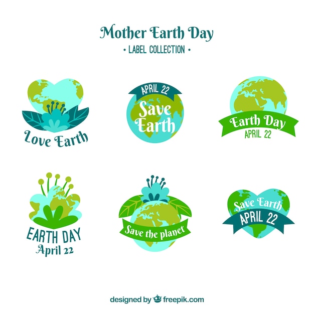 Free vector mother earth day labels collection with world