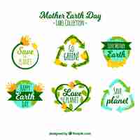 Free vector mother earth day labels collection with world