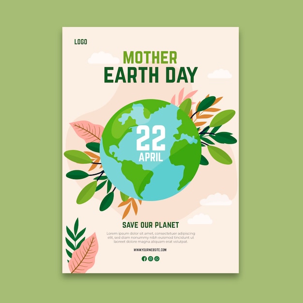 Mother earth day vertical poster template