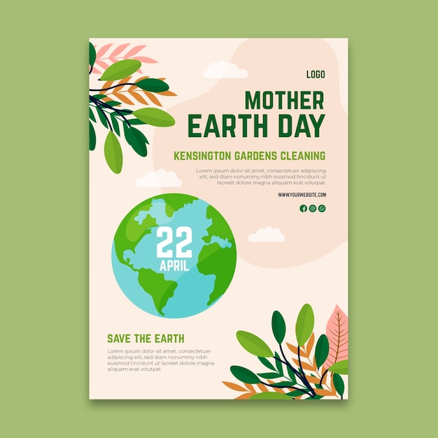 Mother earth day vertical poster template