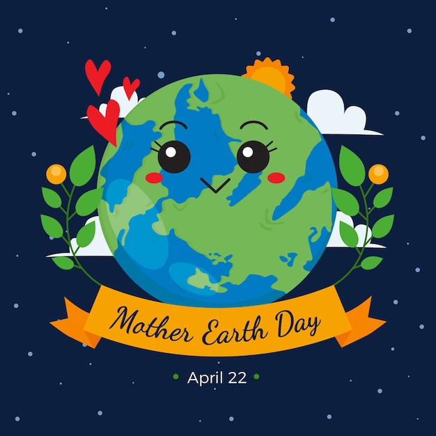 Free vector mother earth day with cute planet and plants