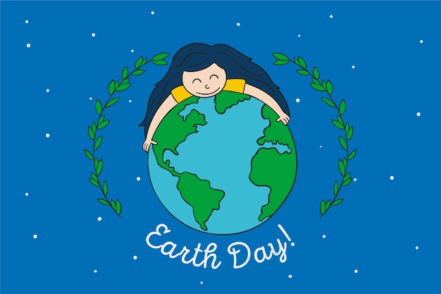 Бесплатное векторное изображение День матери-земли с девушкой, обнимающей землю
