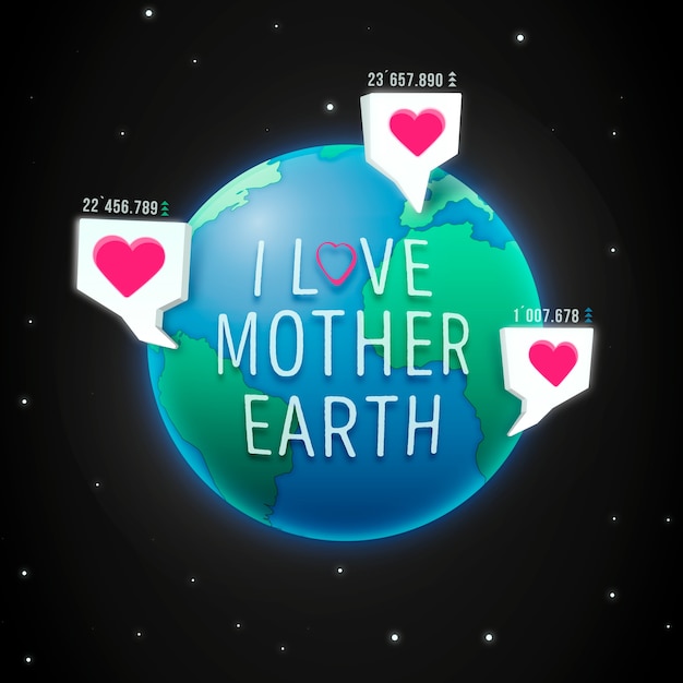 Free vector mother earth day with planet and heart pin points