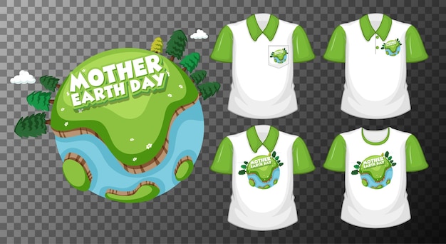 Бесплатное векторное изображение День матери-земли с набором разных рубашек, изолированных на прозрачном