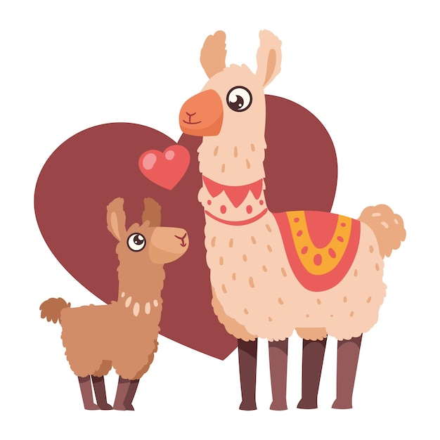Free vector mother llama and son in heart