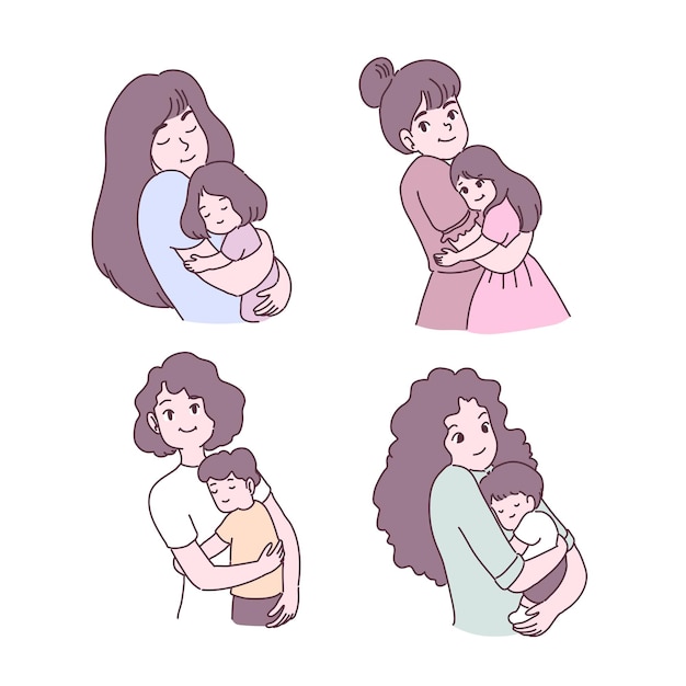 Free vector mother loving her child illustrations set