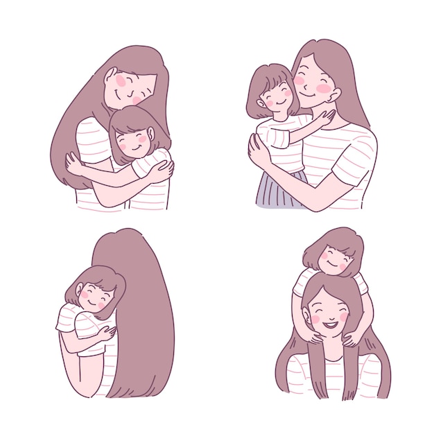 mother loving her child illustrations set