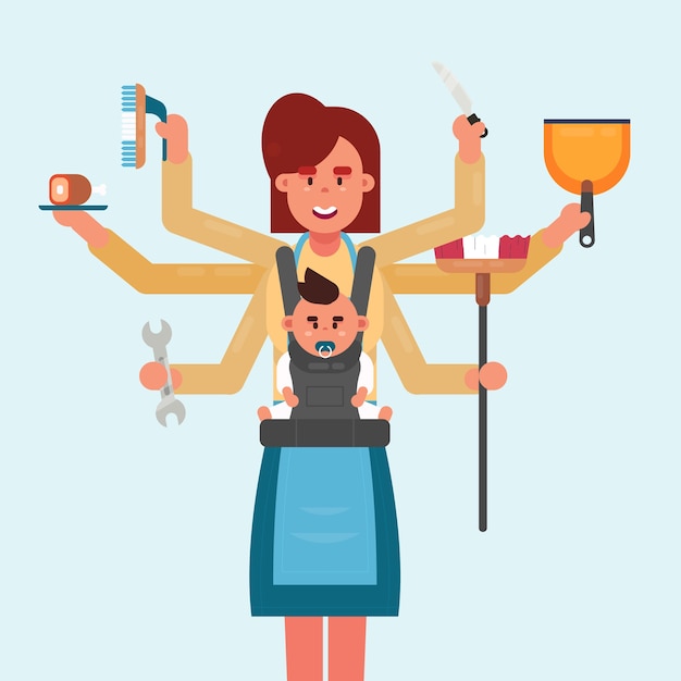 Free vector mother multitasking concept