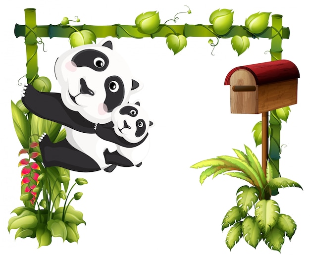 Free vector a mother panda together with her baby