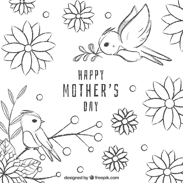 Mother's day background with flowers in hand drawn style