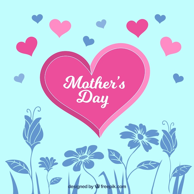 Mother's day background with hearts and flowers