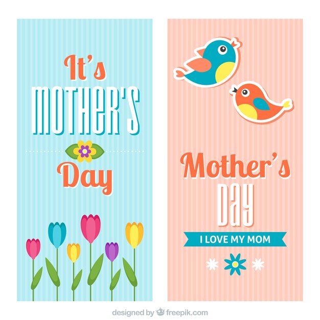 mother's day banners with cute birds and flowers
