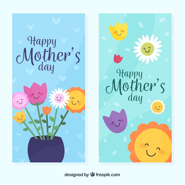 Баннеры дня матери с цветами в плоском стиле