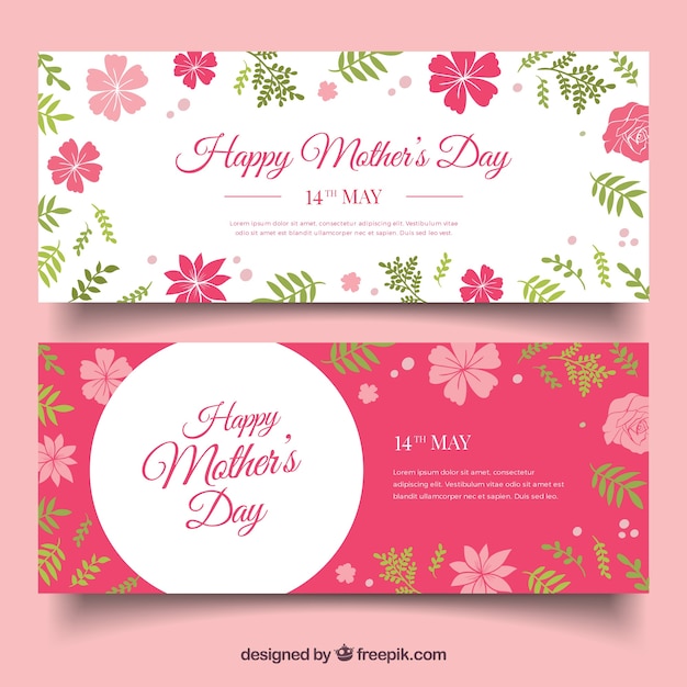 день баннеры матери с розовыми цветами в плоской конструкции