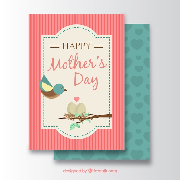 Mother's day card with cute bird and eggs