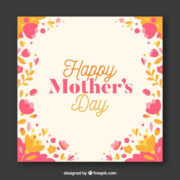 Free vector mother's day card with pink and orange flowers in flat design