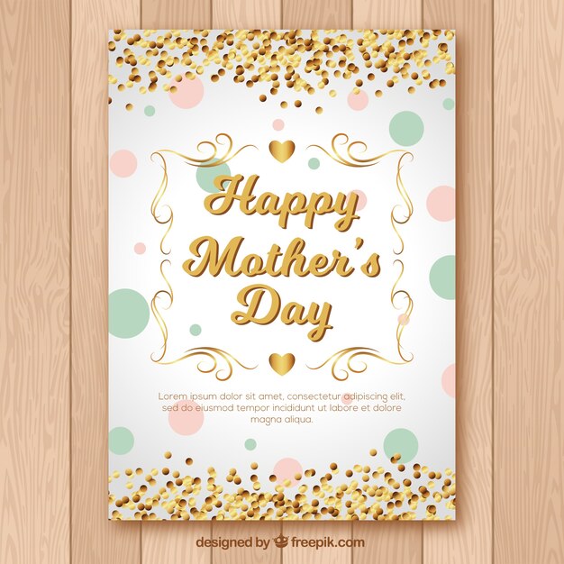 Mother's day greeting card with golden confetti