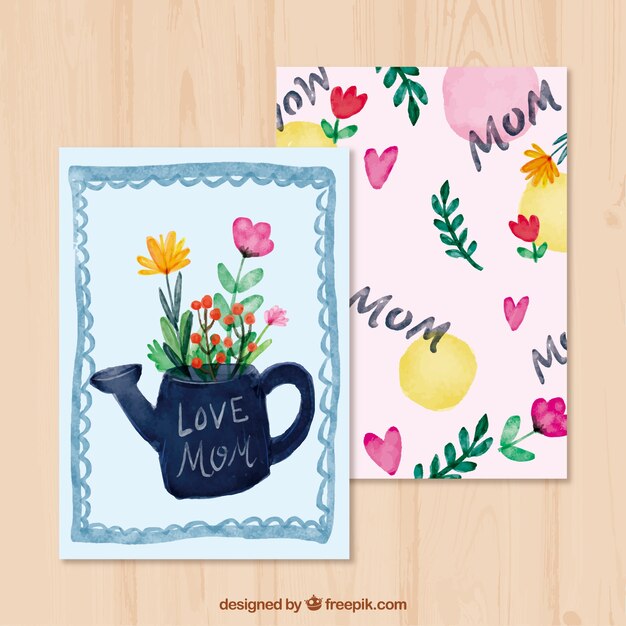 Mother's day greeting card with watering can and flowers