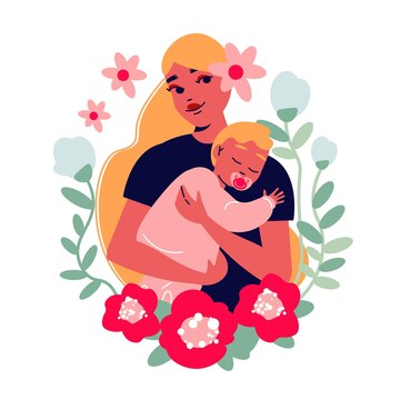 Free Vector | Mother's day illustration with pretty mom with baby ...