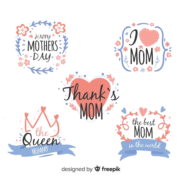Free vector mother's day leaves frame label collection