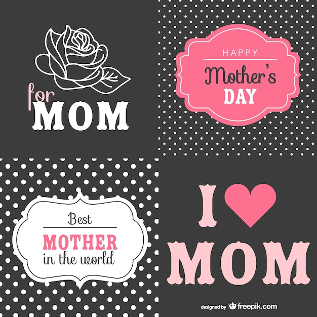 Mother's day retro cards set