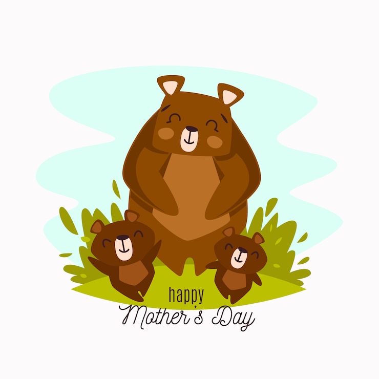 Free Vector mother's day with bear and cubs