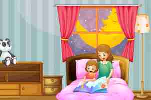 Free vector mother telling bedtime story at night