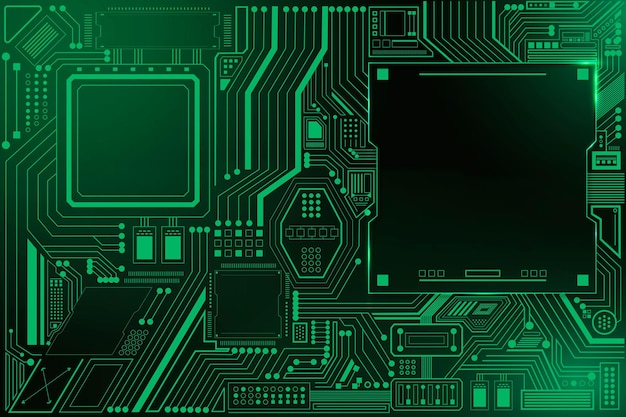 Free vector motherboard circuit technology background vector in gradient green