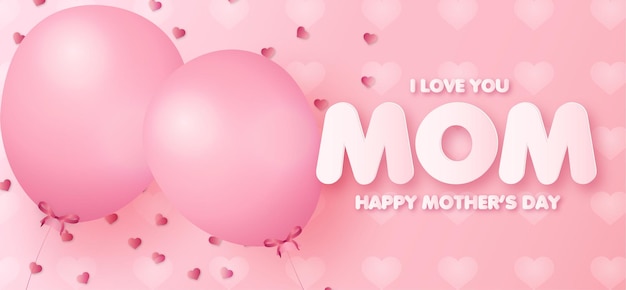 Free vector mothers day banner with realistic pink balloons background