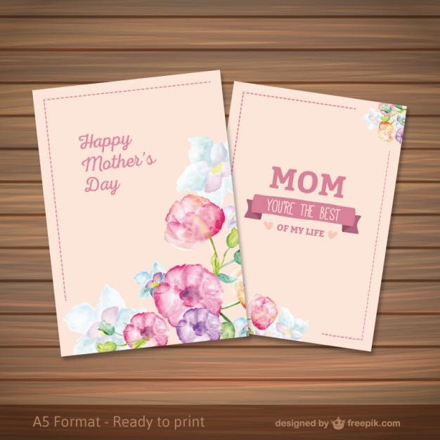 Vettore gratuito mothers day card in stile acquerello